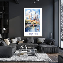 Melbourne Skyline Illustration Travel Poster PosterGoat
