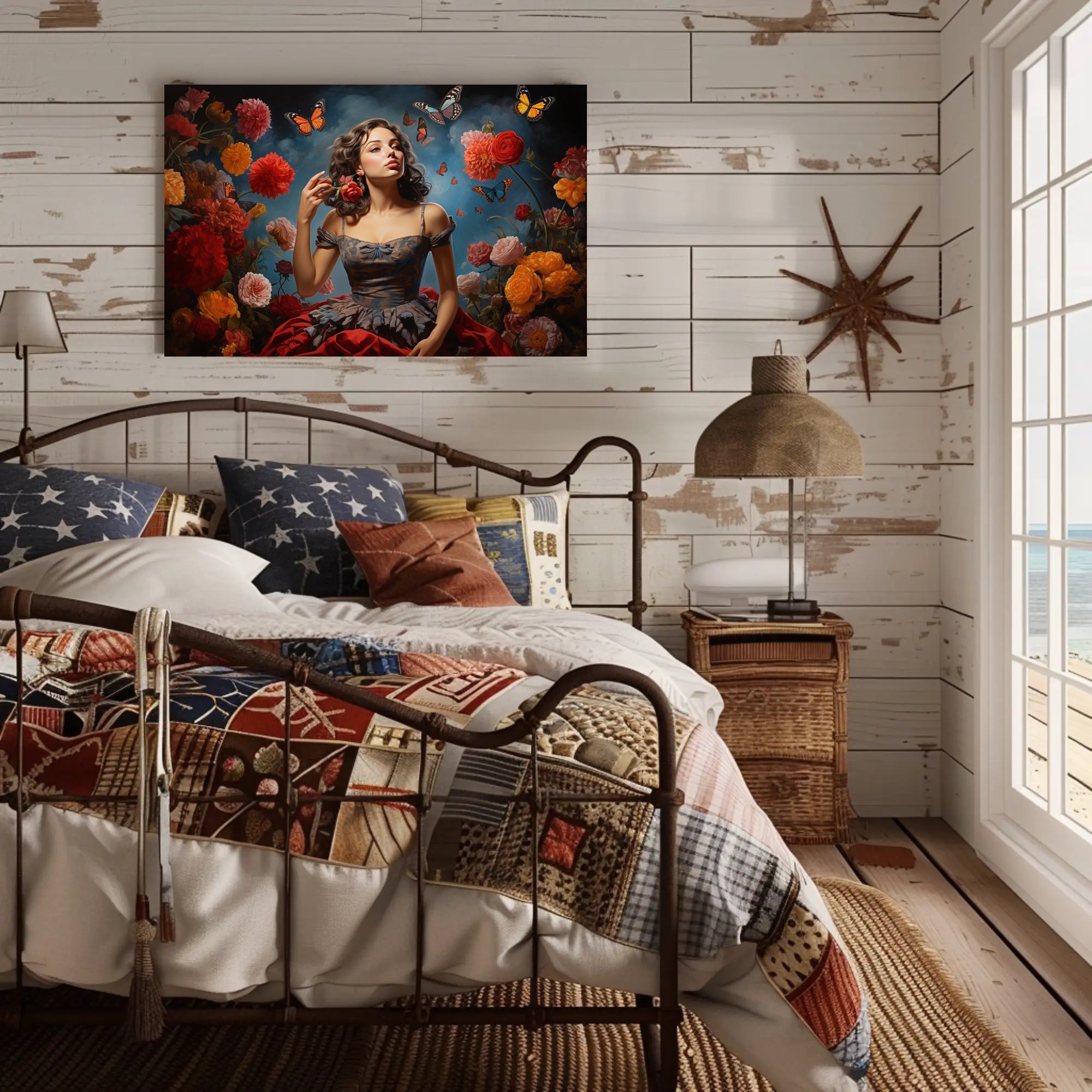 Romantic Vintage Scene with Butterflies Artistic Poster