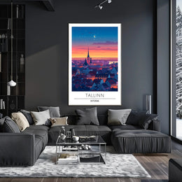Tallinn Dusk Skyline Travel Poster