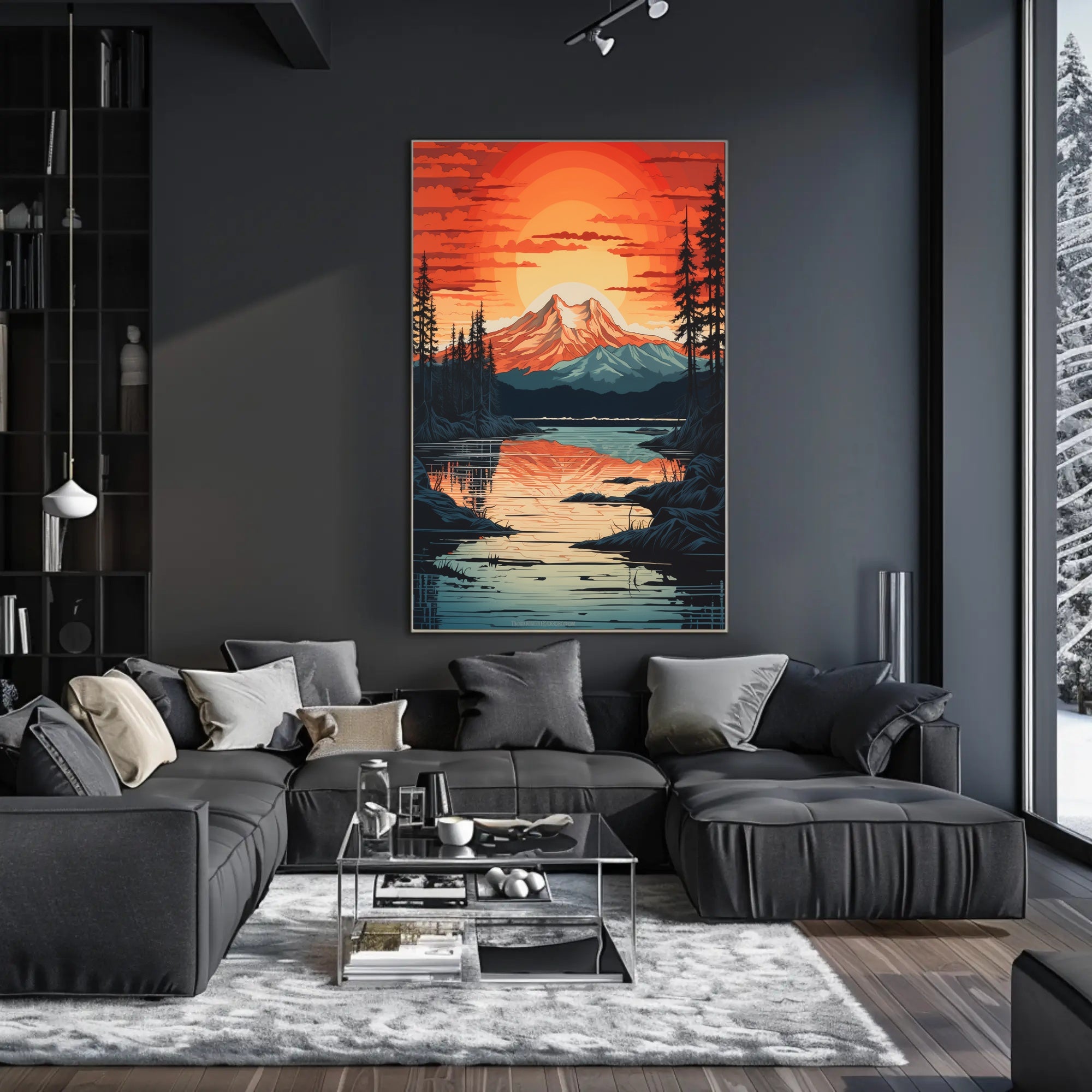 Serene Mountain Sunset Poster PosterGoat