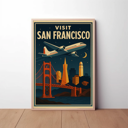 Visit San Francisco Night Flight Bridge City Travel Poster