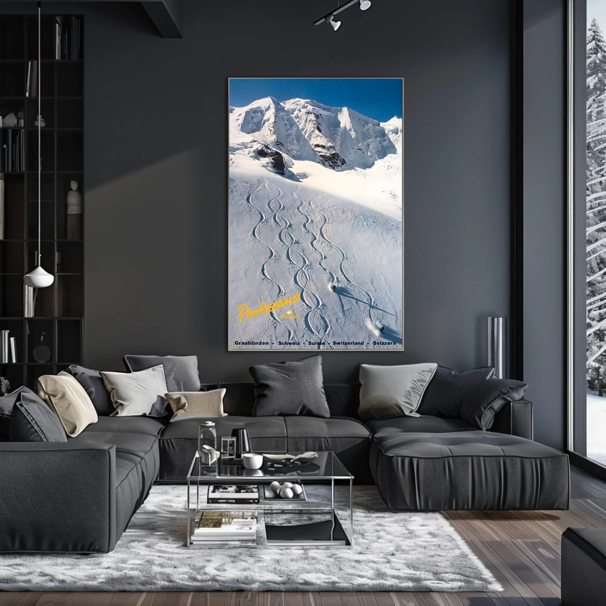Skiing in Pontresina Poster PosterGoat