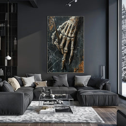 Skeletal Quill Artistic Poster Captures Creativity and Mortality