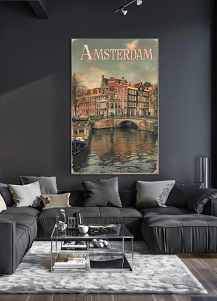 Amsterdam's Historic Canals Vintage Urban or Cityscape Poster