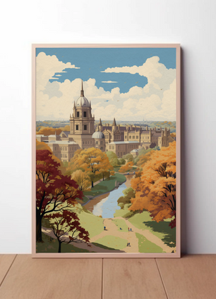 Oxford England Autumn River Campus Travel Poster