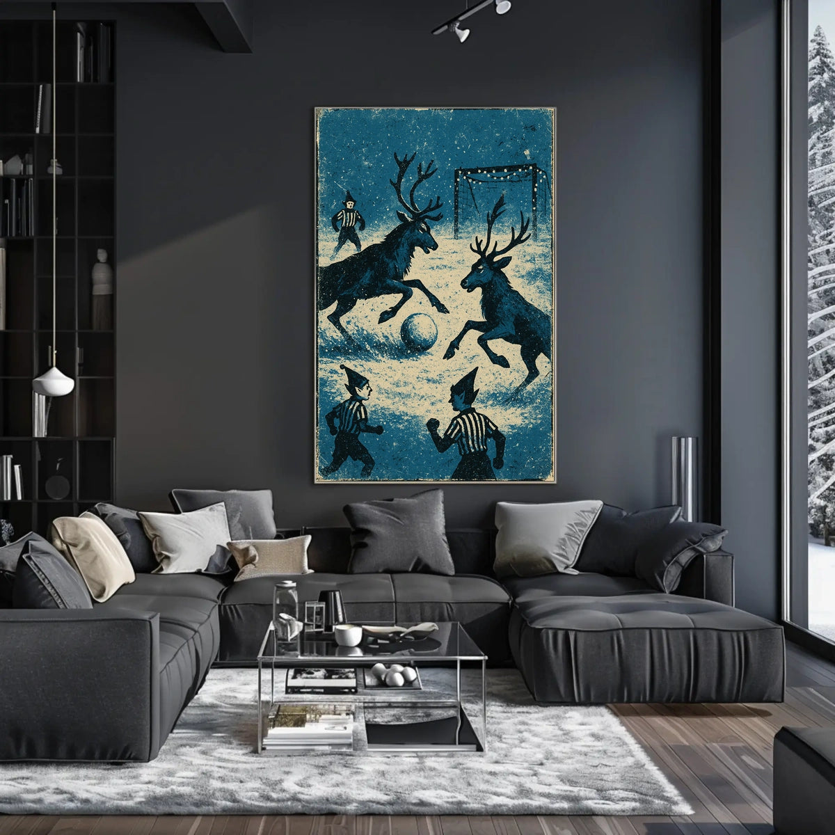 Whimsical Reindeer Soccer Vintage Holiday Poster Art