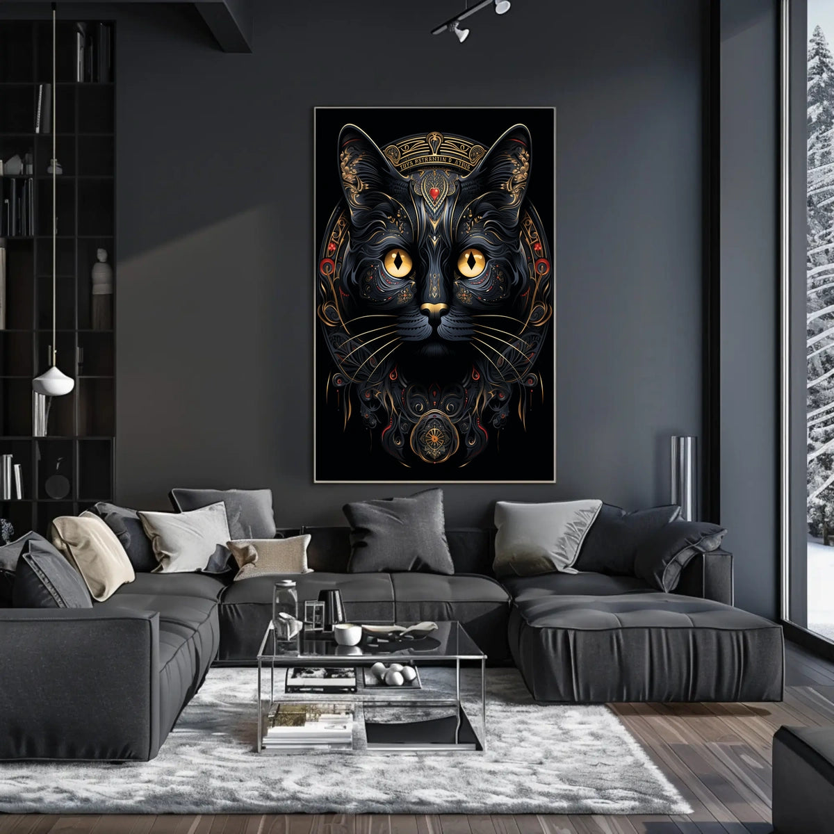 Mystical Golden-Eyed Cat Art Print Animal Poster