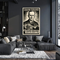 Calvin Coolidge 30th President of the United States B & W Comic Sketch Poster