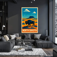 North Dakota Pixel Art Landscape Poster