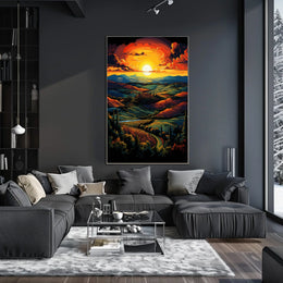 Tuscan Countryside Sunset Scenic Travel Poster