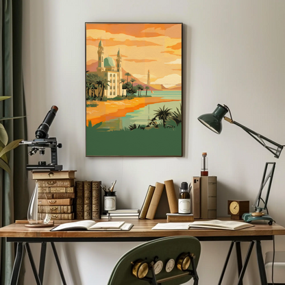 Golden Mosque By The Sunset Vintage Travel Poster