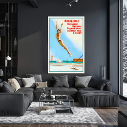 Vintage Soviet Water Sports Propaganda Poster