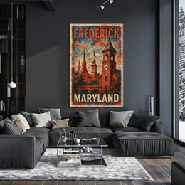 Frederick Maryland Vintage Cityscape Wanderlust Decor Poster