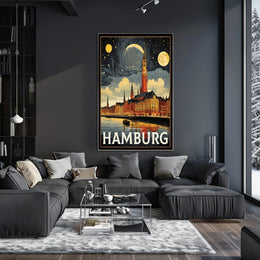 Hamburg A Nighttime Cityscape Poster