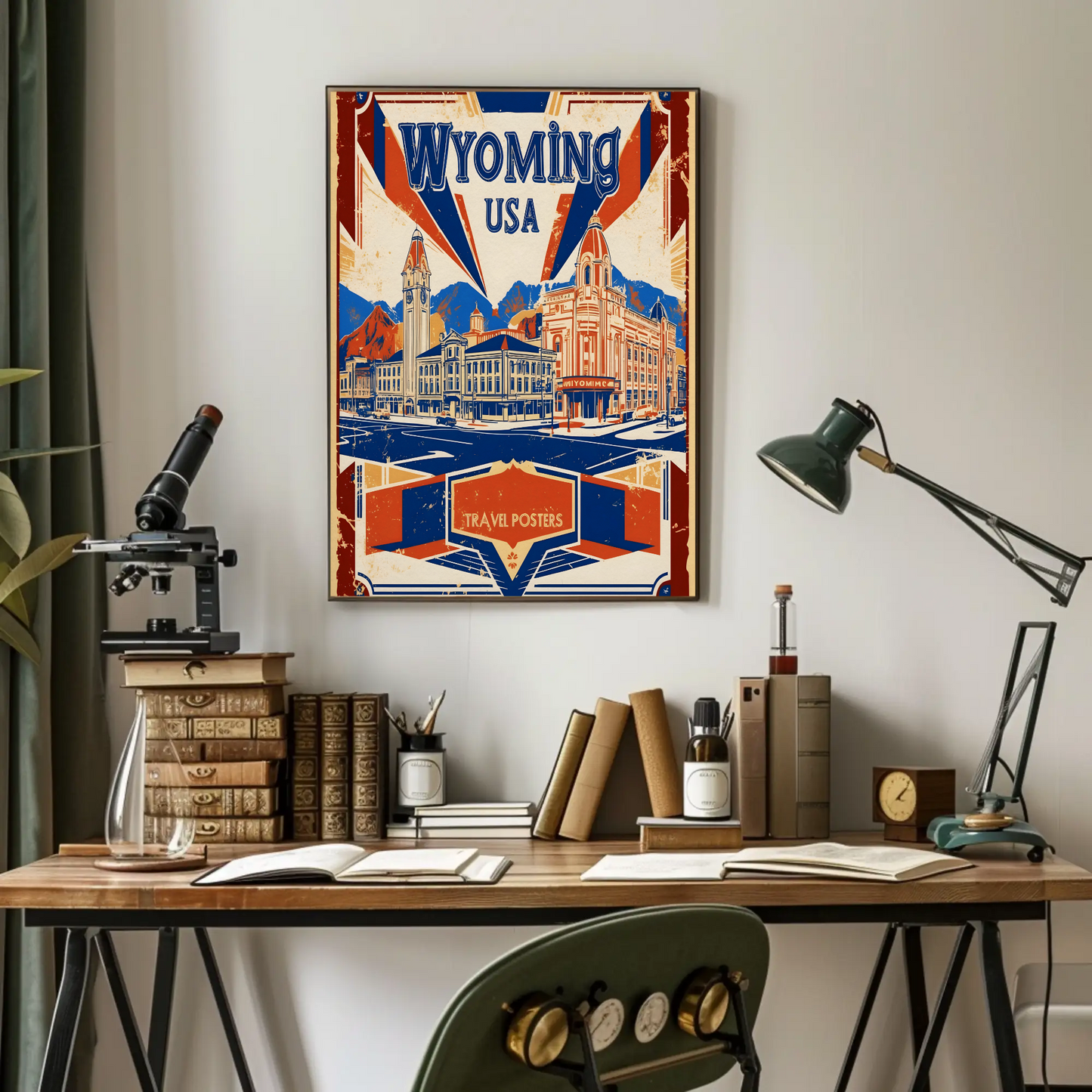 Wyoming USA Historic Main Street Vintage Travel Poster