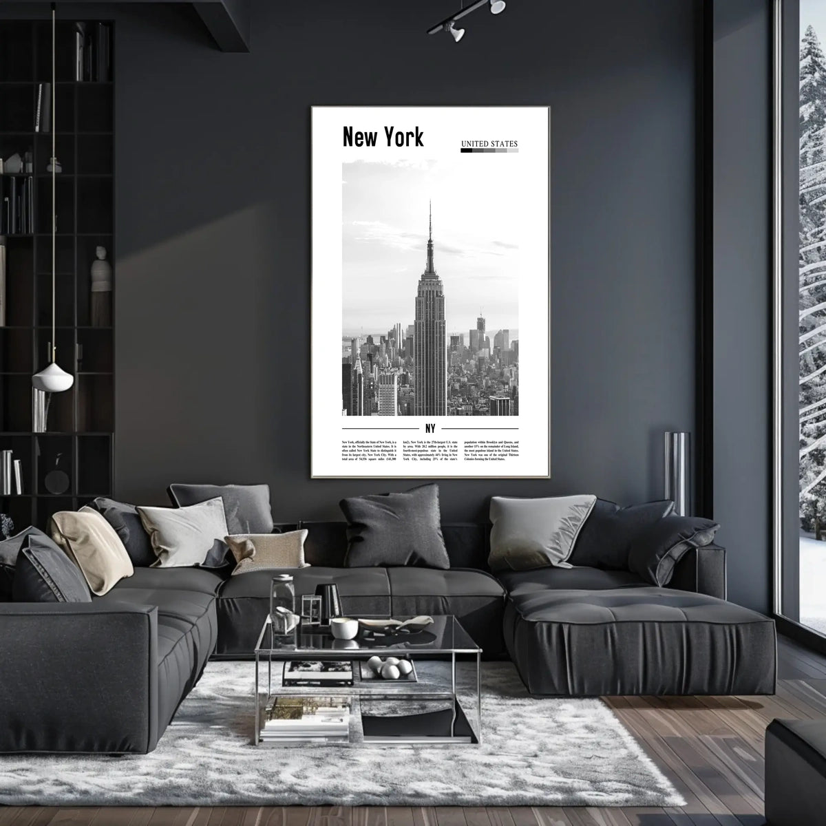 New York City Skyline Monochrome Poster Vintage Wall Art