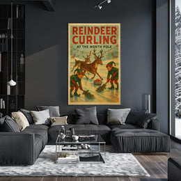 Reindeer Curling at the North Pole Poster