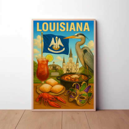 Louisiana Beignets Gator Mardi Gras Flag Food Travel Poster
