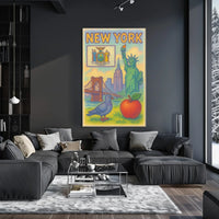 New York City Iconic Landmarks Poster Vintage Wall Art