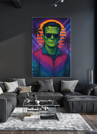 Frankenstein Monster Miami Vibes Pop Culture Poster
