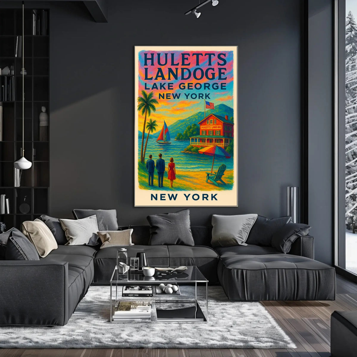 Serene Lake George Lakeside Sunset Poster Vintage Wall Art
