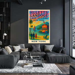 Serene Lake George Lakeside Sunset Poster Vintage Wall Art