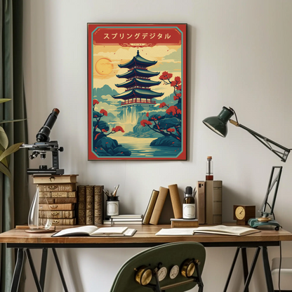 Japan Pagoda Vintage Travel Poster