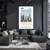 Dubai Skyline and Camels Travel Poster PosterGoat