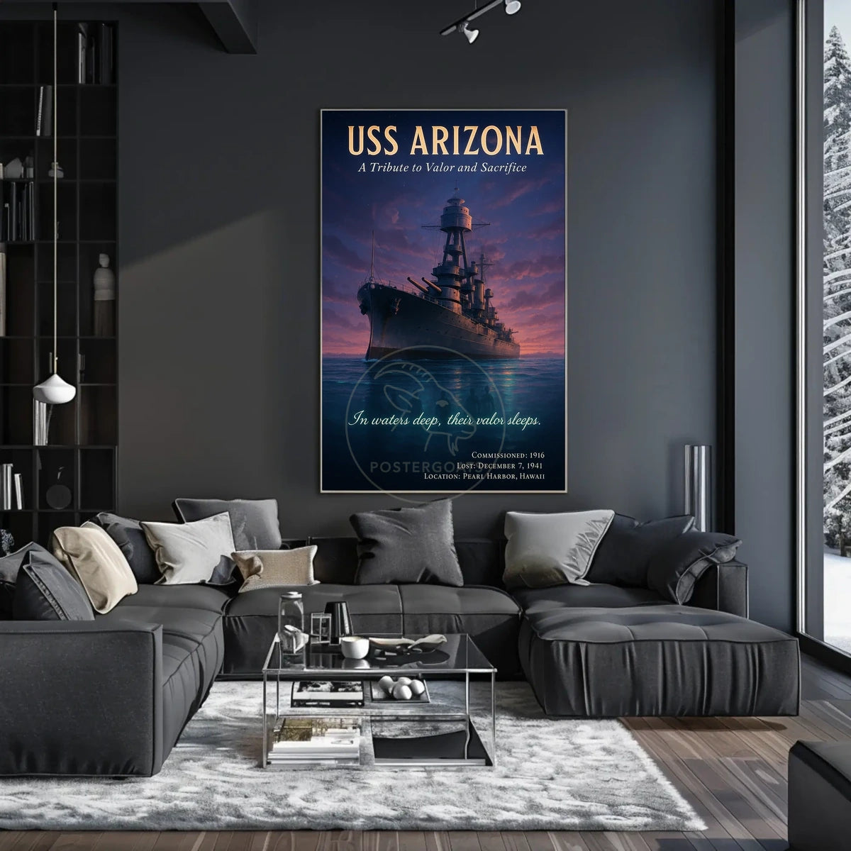 USS Arizona WWII Tribute: Valor Amidst Sunset - WWII Poster
