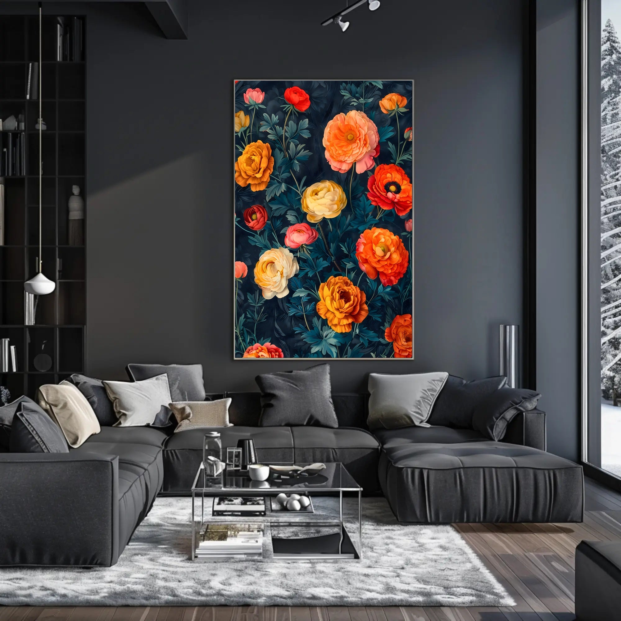 Elegant Floral Artwork on Dark Background - Artistic Poster