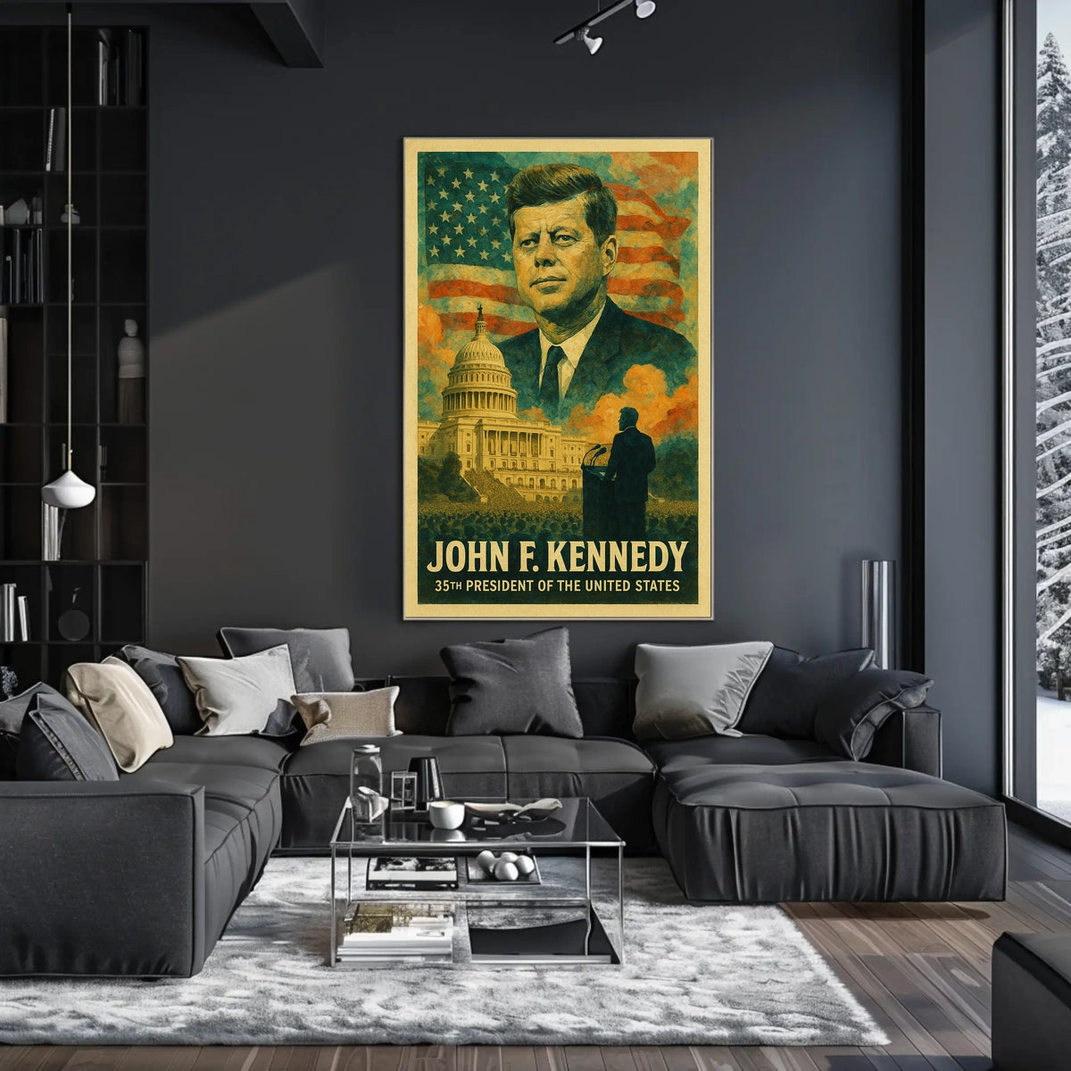 John F. Kennedy 35th President of the United States Layered Digital Collage Poster