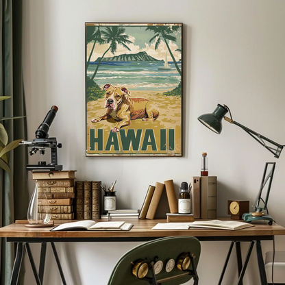 Hawaii Beach Dog Travel Poster