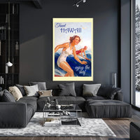 Hawaii Vintage Surfing Travel Artwork from the 1950s Travel Poster