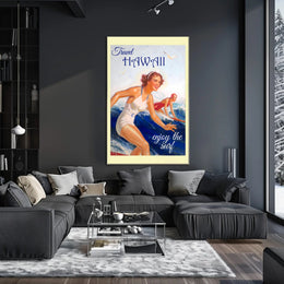 Hawaii Vintage Surfing Travel Artwork from the 1950s Travel Poster