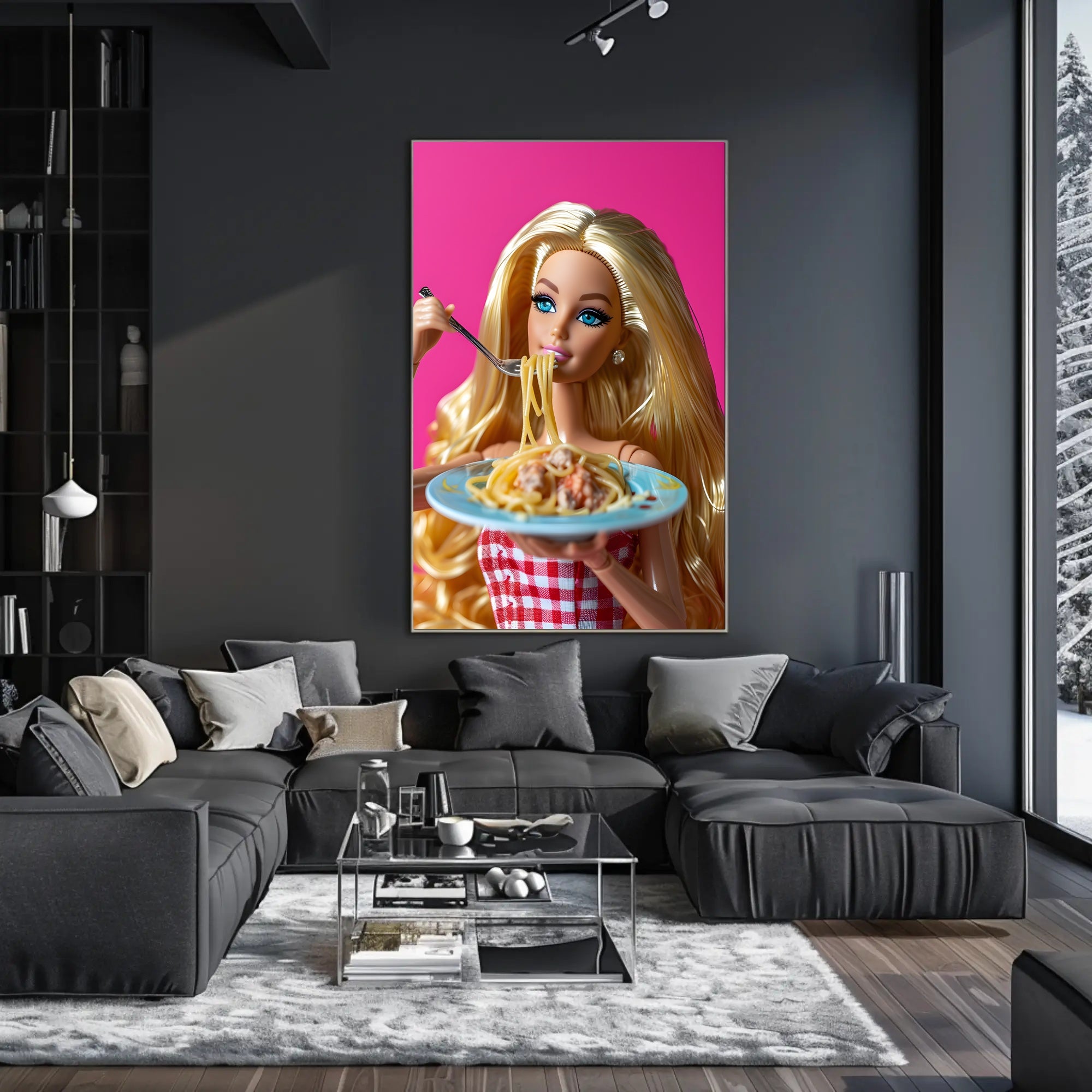 Doll Dining Delight: Quirky Fun Pop Culture Poster PosterGoat