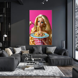 Doll Dining Delight: Quirky Fun Pop Culture Poster PosterGoat