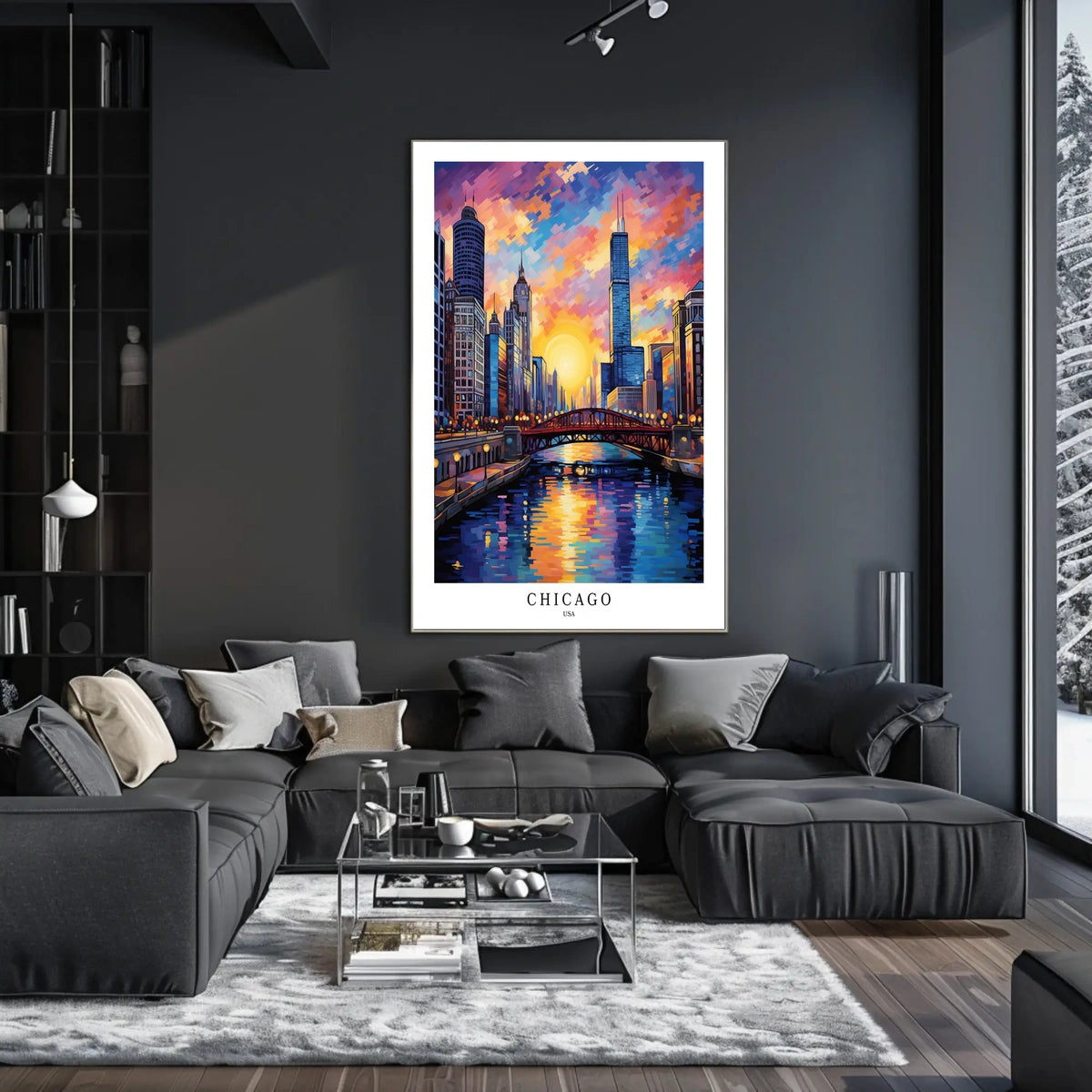 Chicago Skyline At Sunset Poster