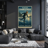 Vintage Winter Charlevoix Scene in Michigan Travel Poster