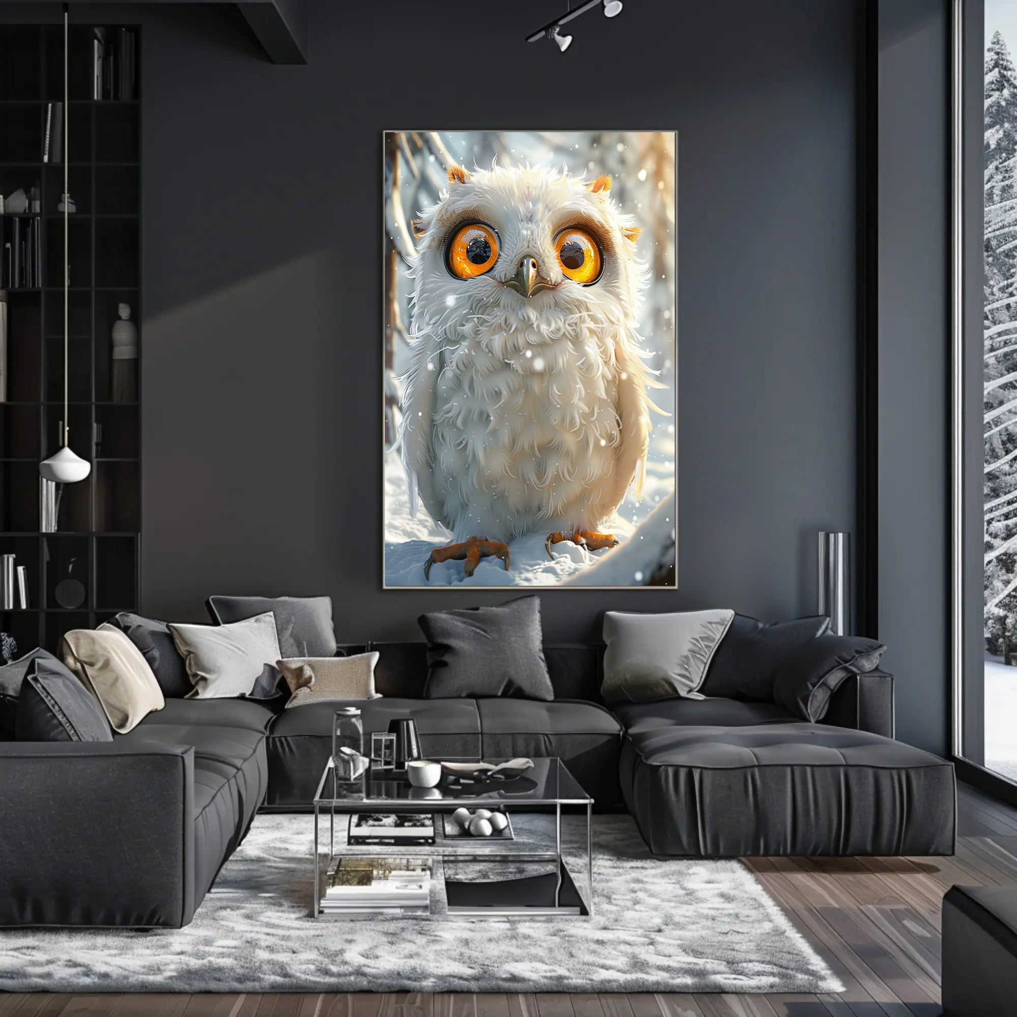 Whimsical White Owl in Snowy Forest Poster PosterGoat