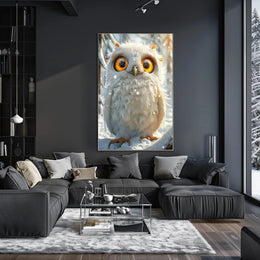 Whimsical White Owl in Snowy Forest Poster PosterGoat