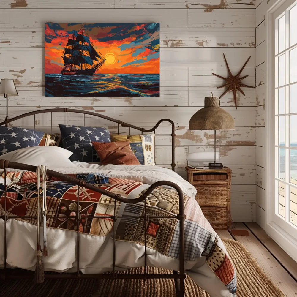 Majestic Sailing Ship at Sunset Art Poster