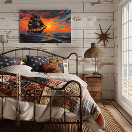 Majestic Sailing Ship at Sunset Art Poster