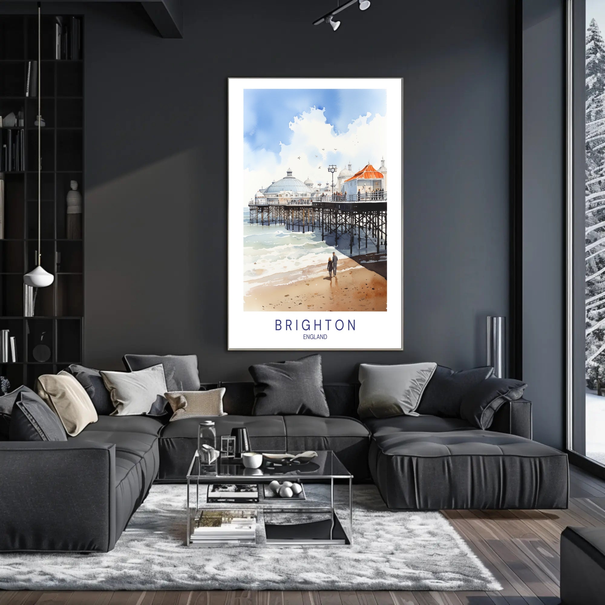 Brighton seaside watercolor travel poster - serene, nostalgic charm PosterGoat
