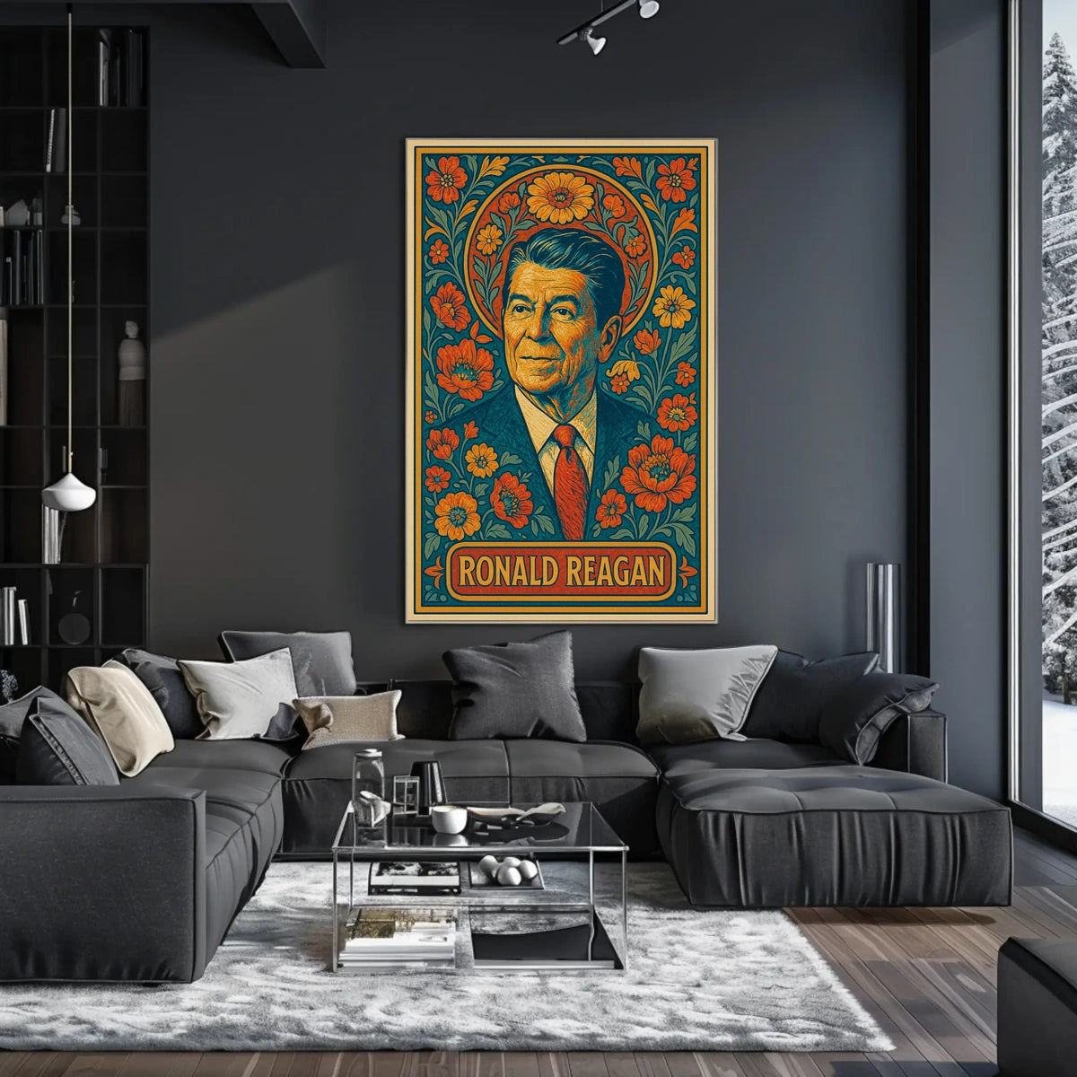 Ronald Reagan Iconic Cityscape Retro 80s Realism Travel Heritage Americana Wall Art Poster