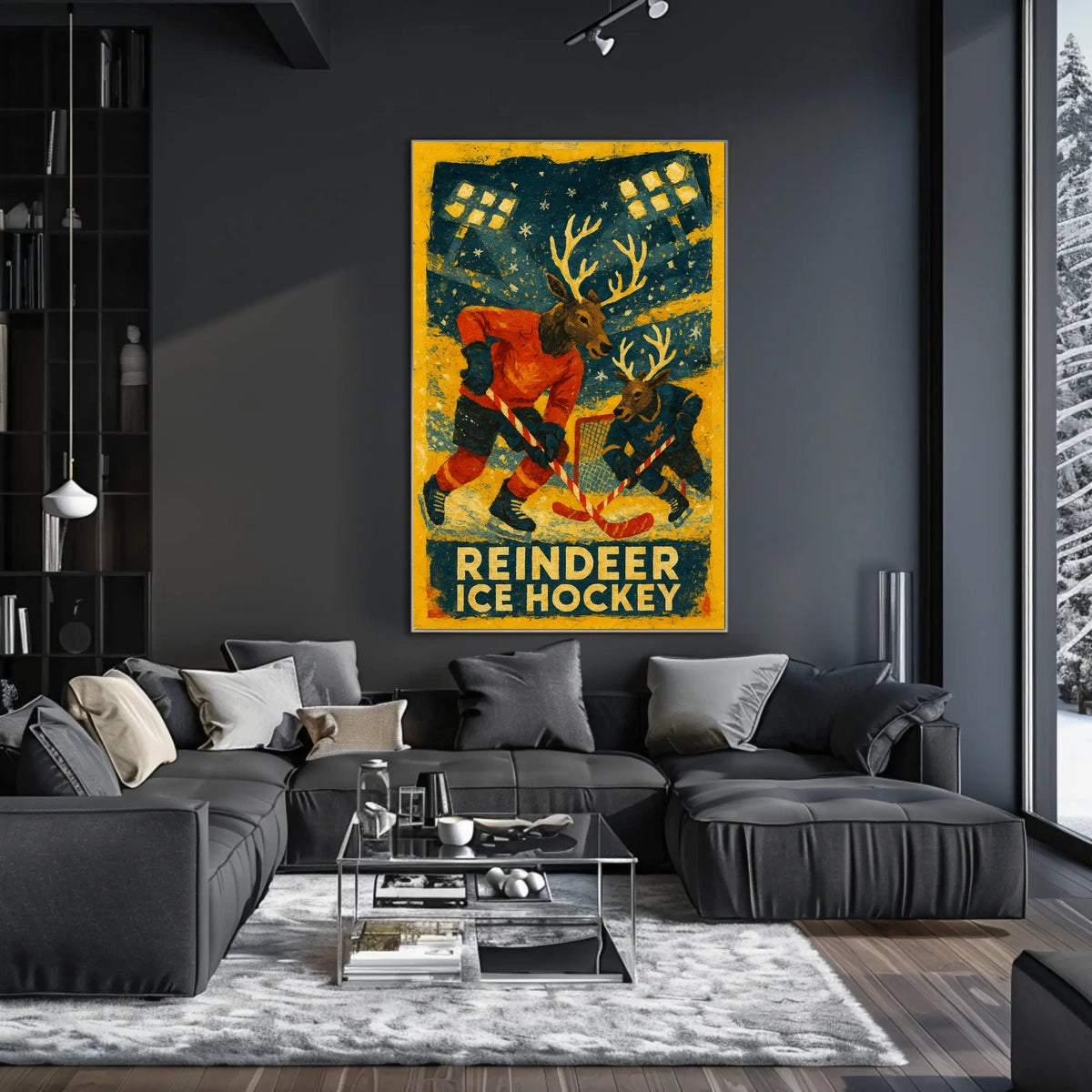 Whimsical Reindeer Ice Hockey Vintage Sports Poster