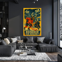 Whimsical Reindeer Ice Hockey Vintage Sports Poster
