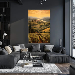 Tuscany Sunset Landscape Photorealistic Travel Poster