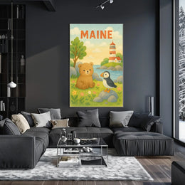Maine Wildlife and Lighthouse Poster