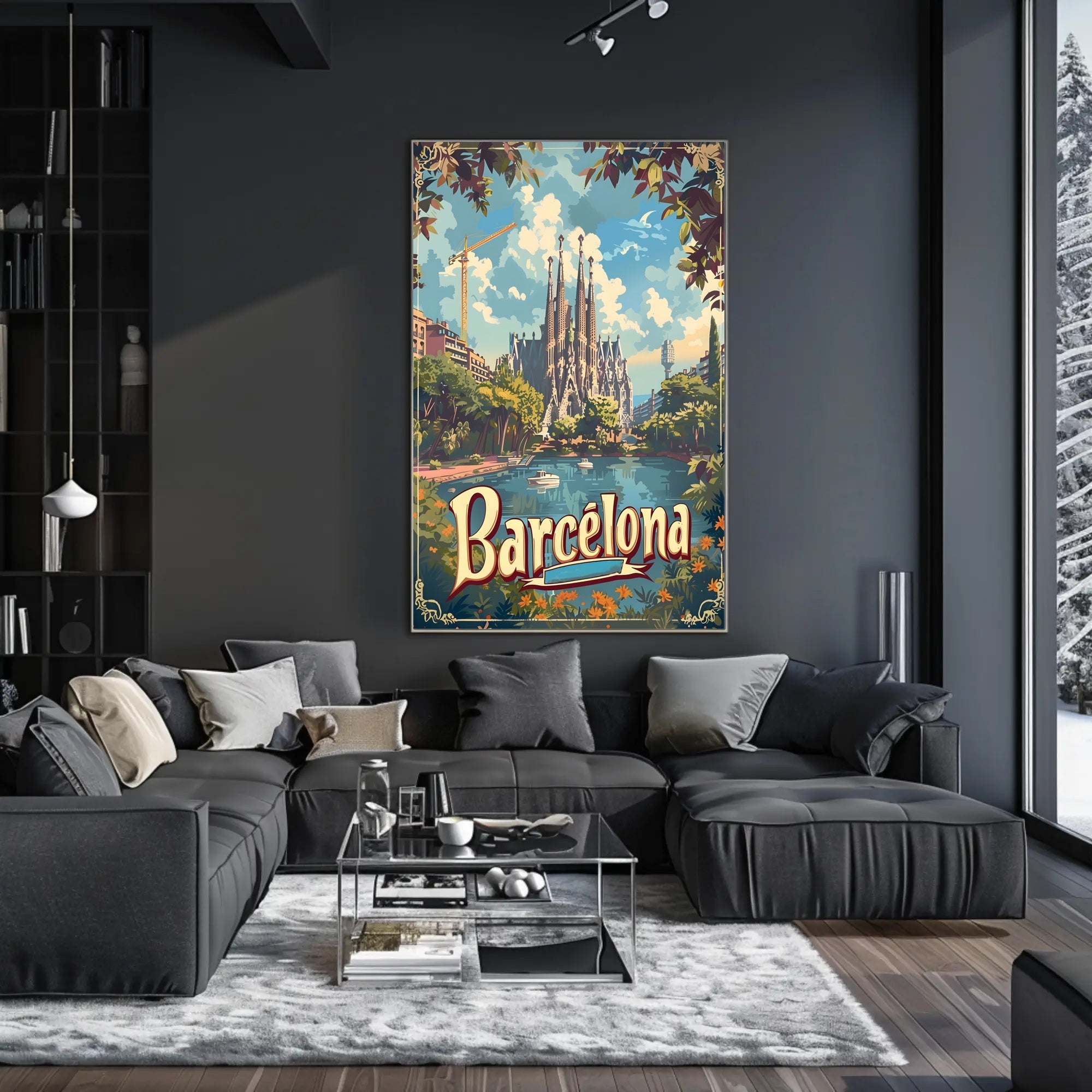 Barcelona Travel Poster with Sagrada Familia and Sunlit Scene