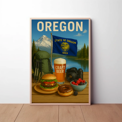 Oregon Craft Beer Forest Burger Mountain Travel Poster